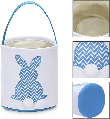 Miniatura 2 de MONOBLANKS - Cesta de lona y algodón para niños, para cazar huevos de Pascua y llevar regalos, con diseño impreso de conejo de Pascua con cola Azul
