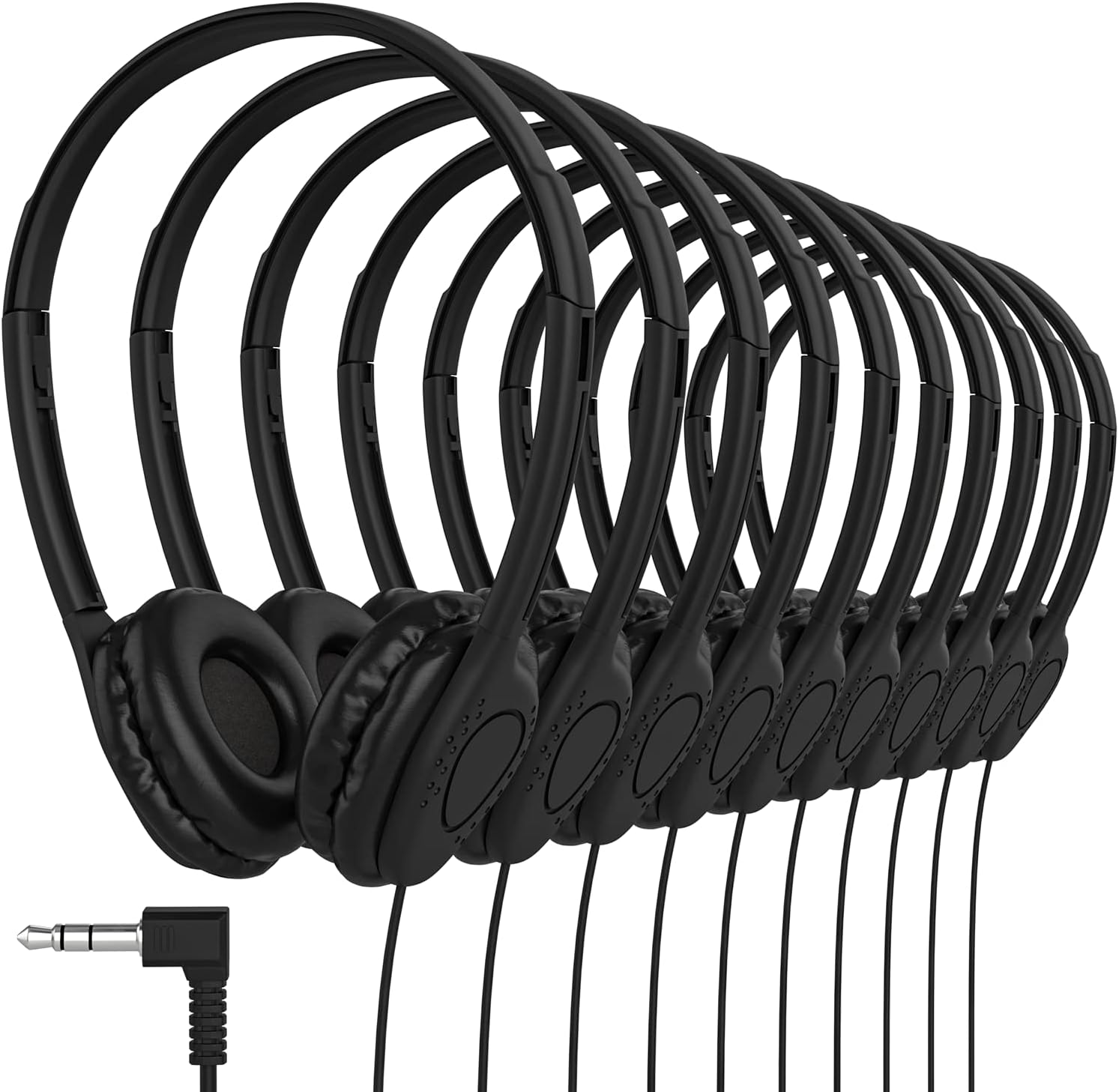 Maeline Bulk Classroom Student Headphones with Volume Control, On Ear Stereo Headphones with Faux Leather Cushions for Kids Online Learning, Library, School, Airplane, Travel - 3.5mm Plug - 500 Pack