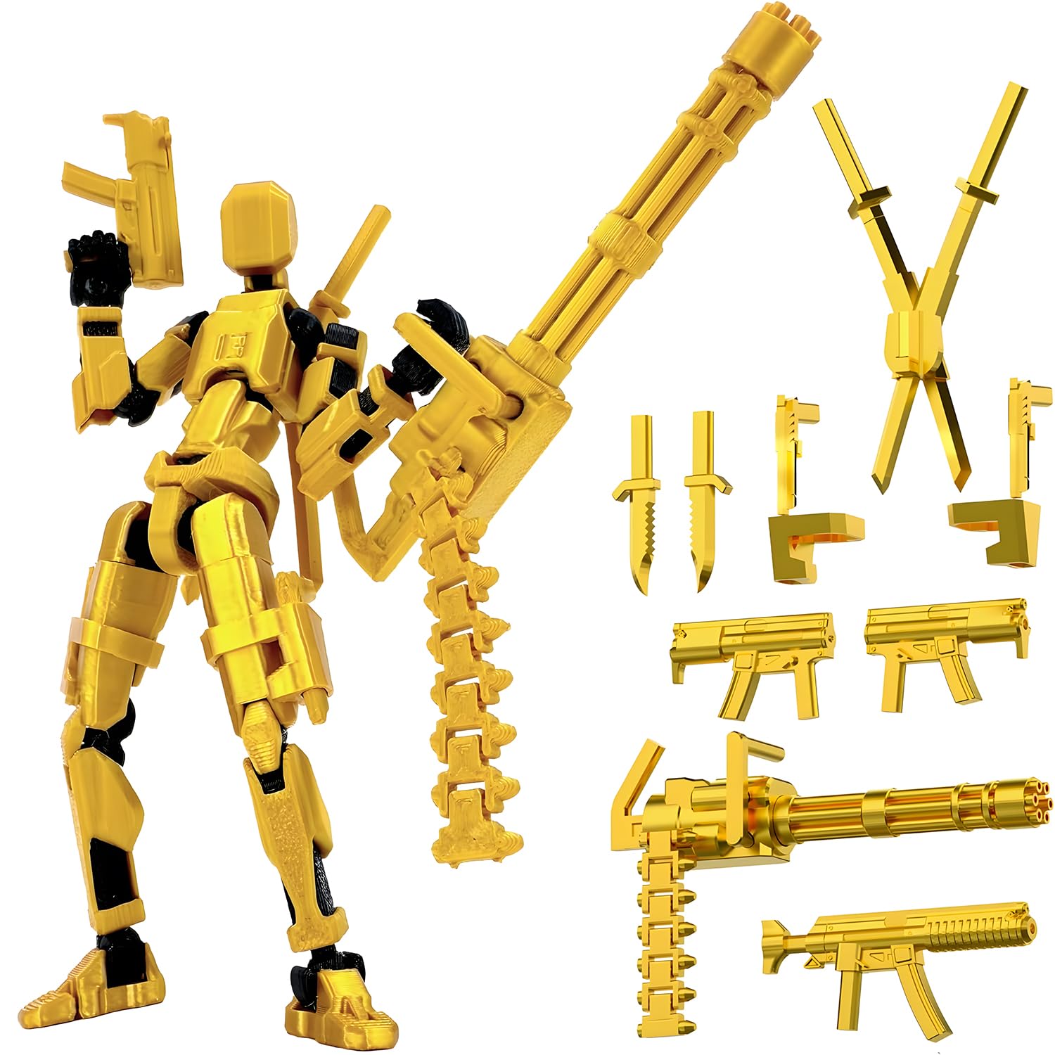 Susfyhya T13 Action Figures Already Assembled, Gatling Action Figure with Multiple Weapons & Gestures, Articulated Joint Mecha Desktop Toy, 3D Printed Figure Robot, Collectible T13 Toy for Boys Girls