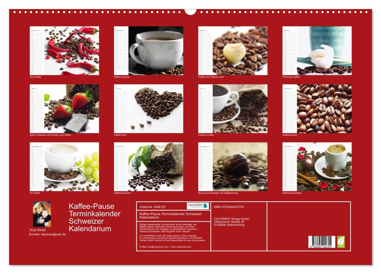 Kaffee-Pause Terminkalender Schweizer Kalendarium (Wandkalender 2027 DIN A2 quer), CALVENDO Monatskalender