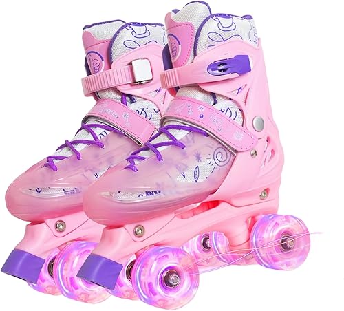 Nattork Roller Skates for Girls Boys Kids,4 Sizes Adjustable Quad Skates Shoes with Light up Wheels,Safe Fun boys Skates, Best Birthday Gift for