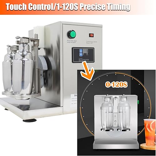 Miniatura 6 de INTBUYING Máquina automática de batido de té con leche, coctelera de burbujas de doble estación, mezcladora eléctrica de acero inoxidable con 4