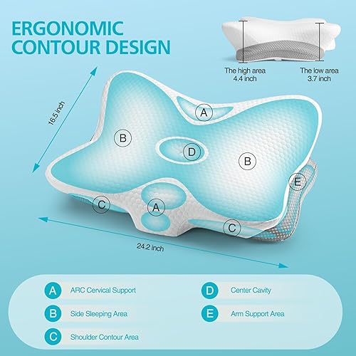 Miniatura 3 de Almohada cervical para aliviar el dolor de cuello y hombros, almohada ergonómica de contorno de espuma viscoelástica con doble altura ajustable,
