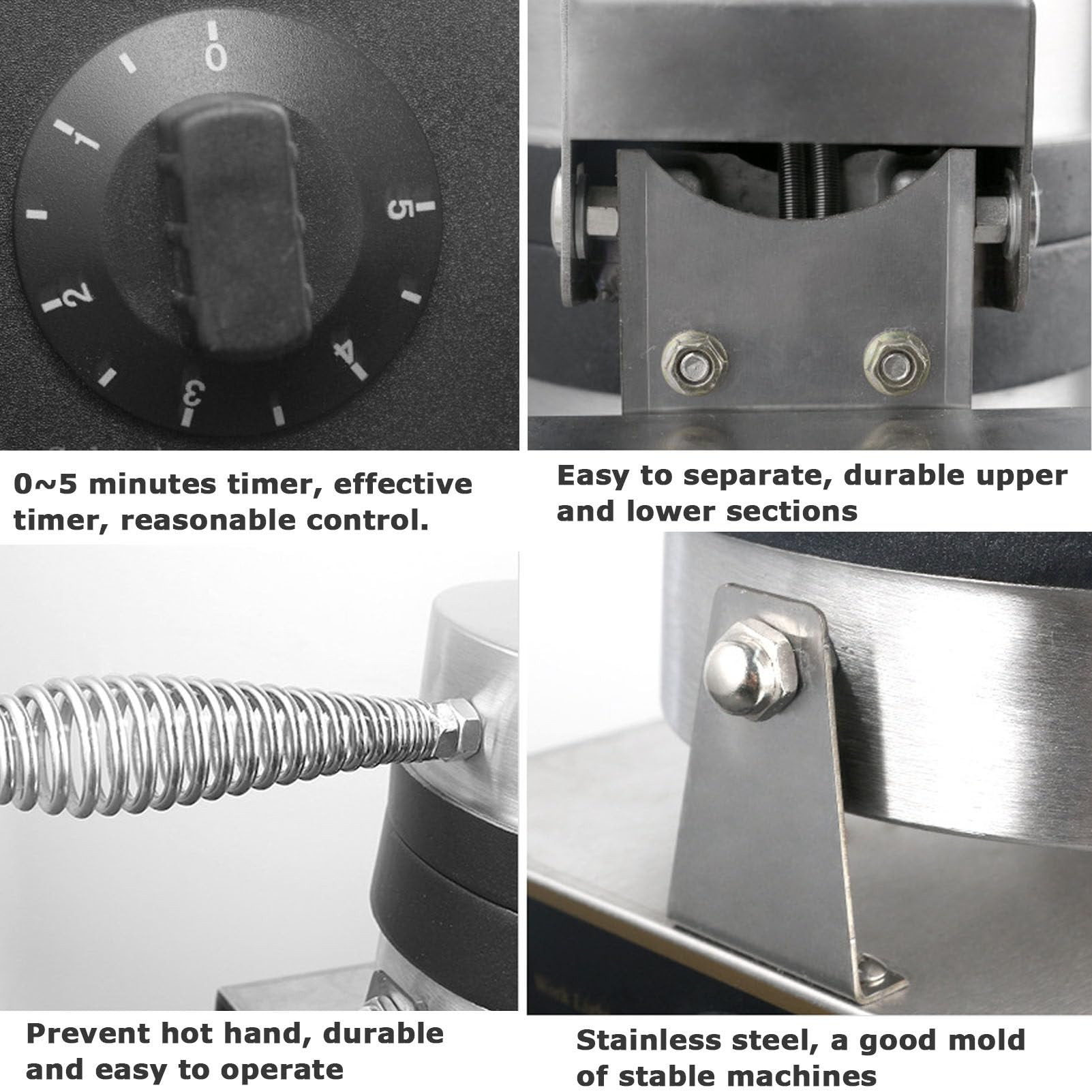 Hamburguesas Gofreras Redondas 1300W, Máquina eléctrica comercial para hacer gofres y tartas de huevo con bandeja de goteo para restaurante, control de temperatura 50-300℃ placas antiadherentes