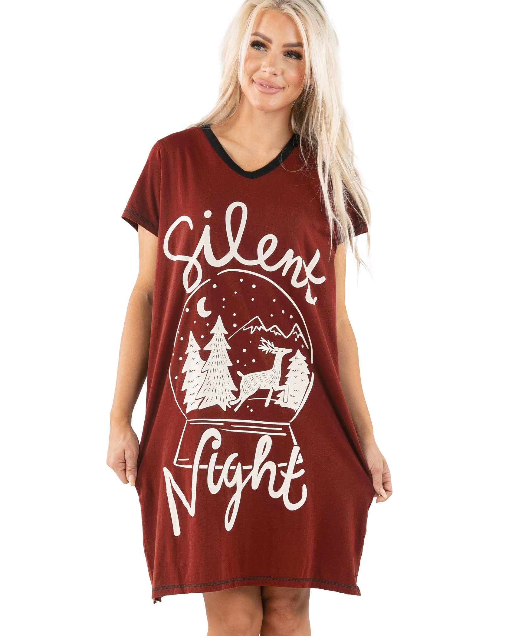 Lazy OneWomen's Nightgown, Funny V-Neck Sleep Shirt for Women, Bear & Moose Pajama Shirts