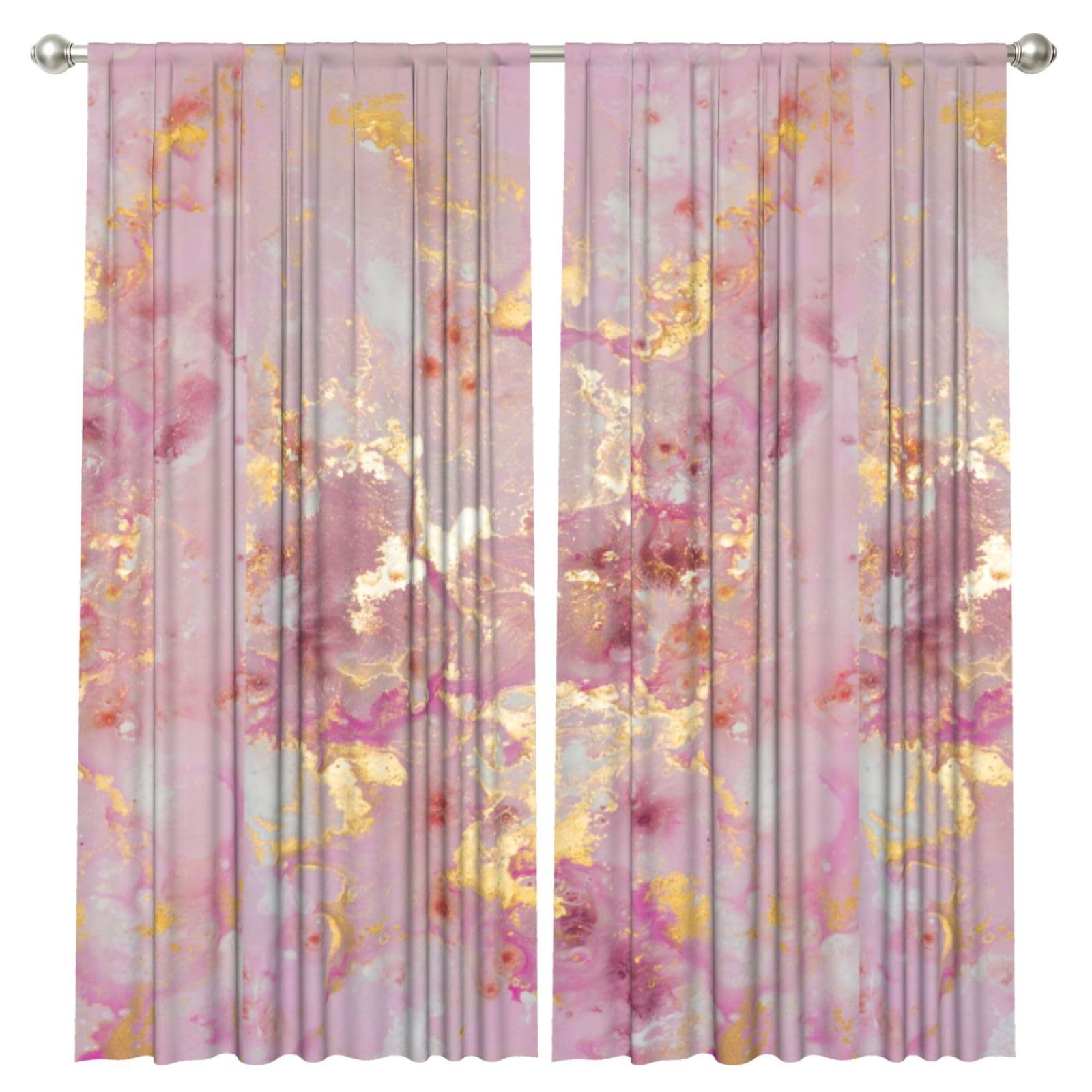 InOmak Pink Marble Texture Print, 2 Panels Window Curtains 52 x 84 Inch Blackout Curtains for Living Room Bedroom