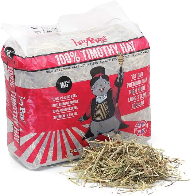 HAYPIGS 100% First Cut Timothy Hay Guinea Pig Food Premium 1kg Hay Bale in Eco Bag - Hay for Rabbits and Hay for Guinea Pigs - Feeding Hay for Chinchilla Food and Degu Food