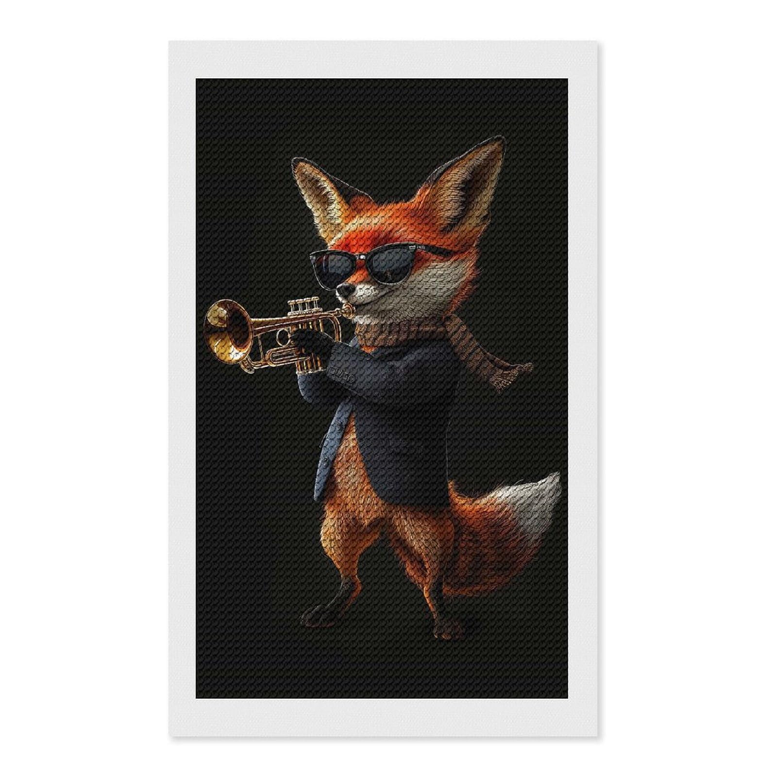 Junmoney Fox Trumpet Diamond Art Kit 12"x20", Bedroom Decor, Adhesive Canvas, Full Kit Included, Thoughtful Present, Birthday Gift