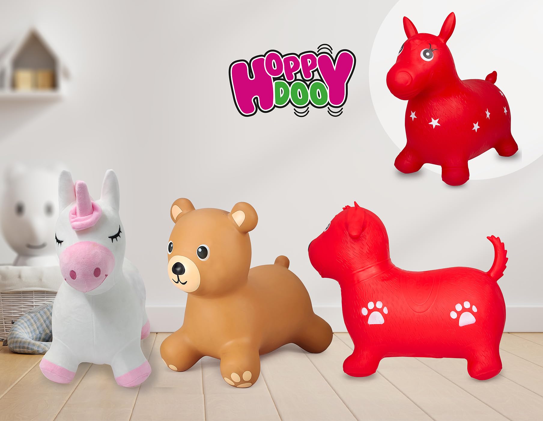 JAMARA HoppyDoo 466001 Ours Sauteur pour Enfants, Jouet Sauteur pour bébé, intérieur/extérieur, Cadeau pour Enfants, Jouet de Jardin, Rebond, Facile d'entretien, sans BPA, avec Pompe