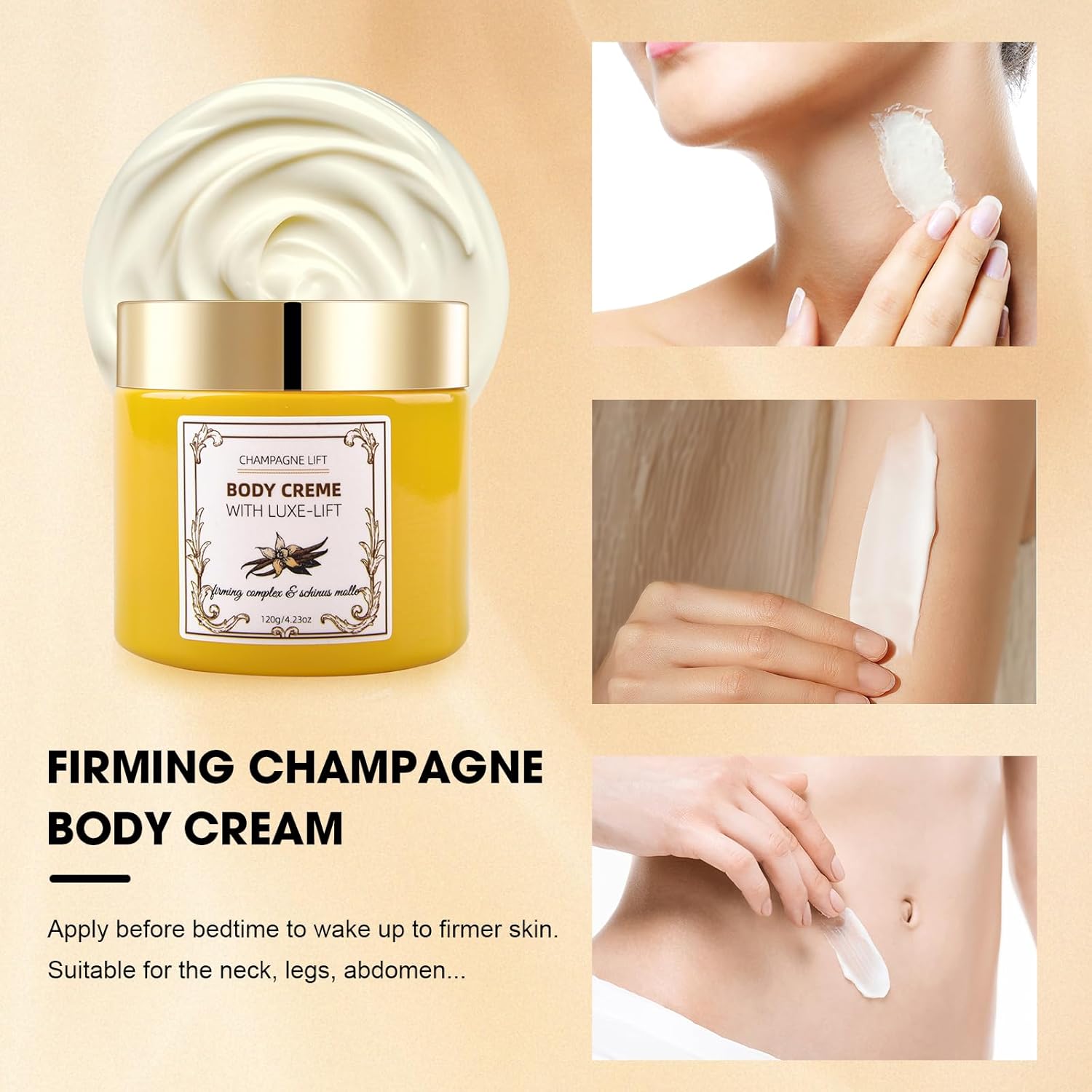 Champagne Body Cream, Champagne Lift Body Creme with Firming Complex & Pink Pepperslim, Deep Hydration & Smoothing Body Cream, Firms & Lifts Arms & Legs, Hydrates Dry Skin, Vanilla Scent - Image 2