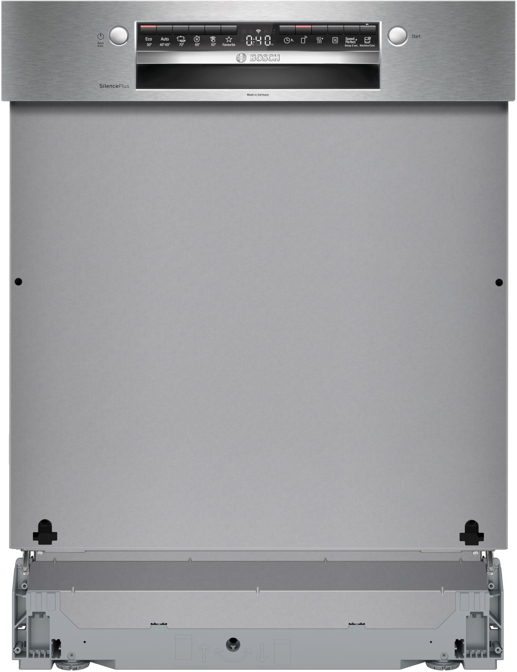 Bosch SMI4HCS07E, Série 4, Lave-vaisselle 60 cm, Encastrable avec Bandeau, Acier brossé