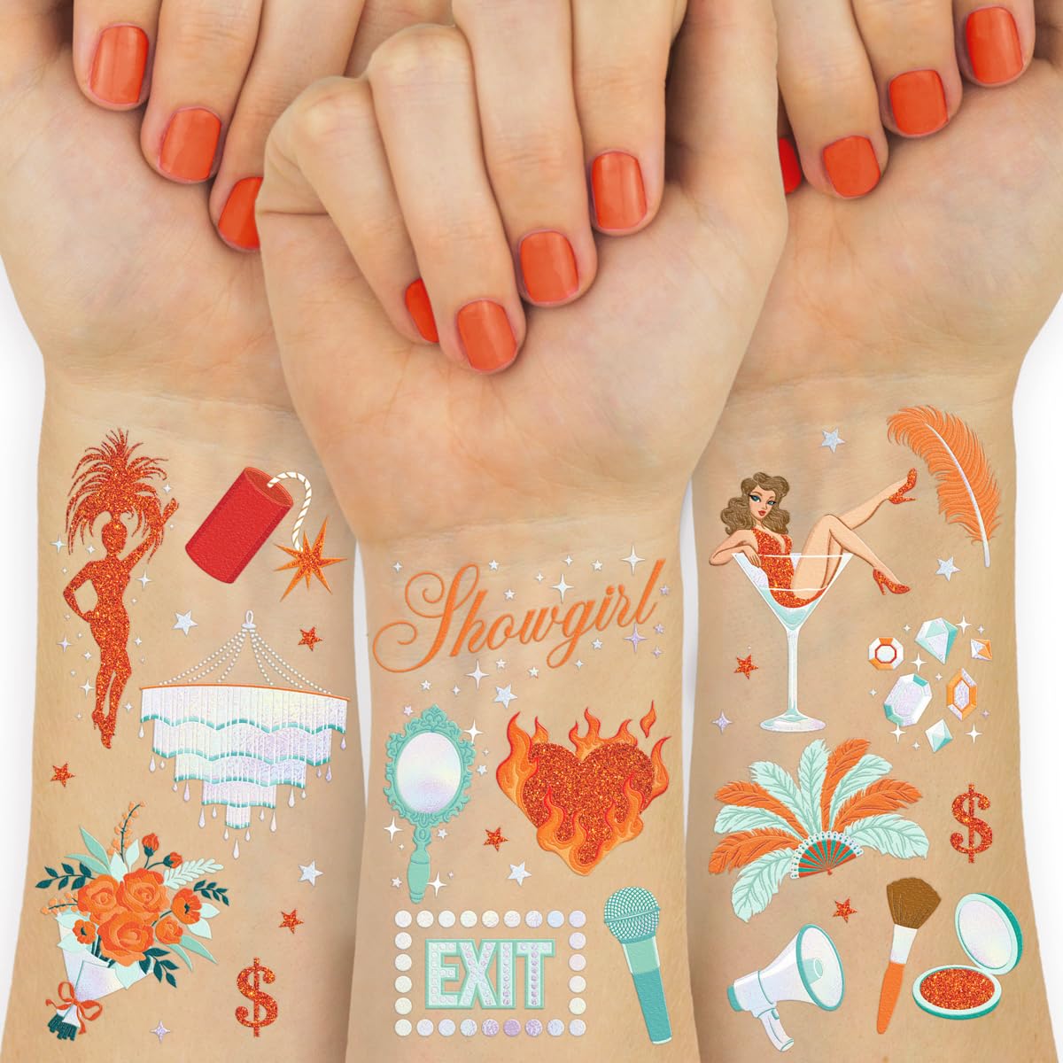 xo, Fetti Showgirl Tattoos - 64 Temporary Tattoos | Bachelorette Party, Life of a Birthday Girl, Glitter Tattoos Party Accessory, Vegas, Casino