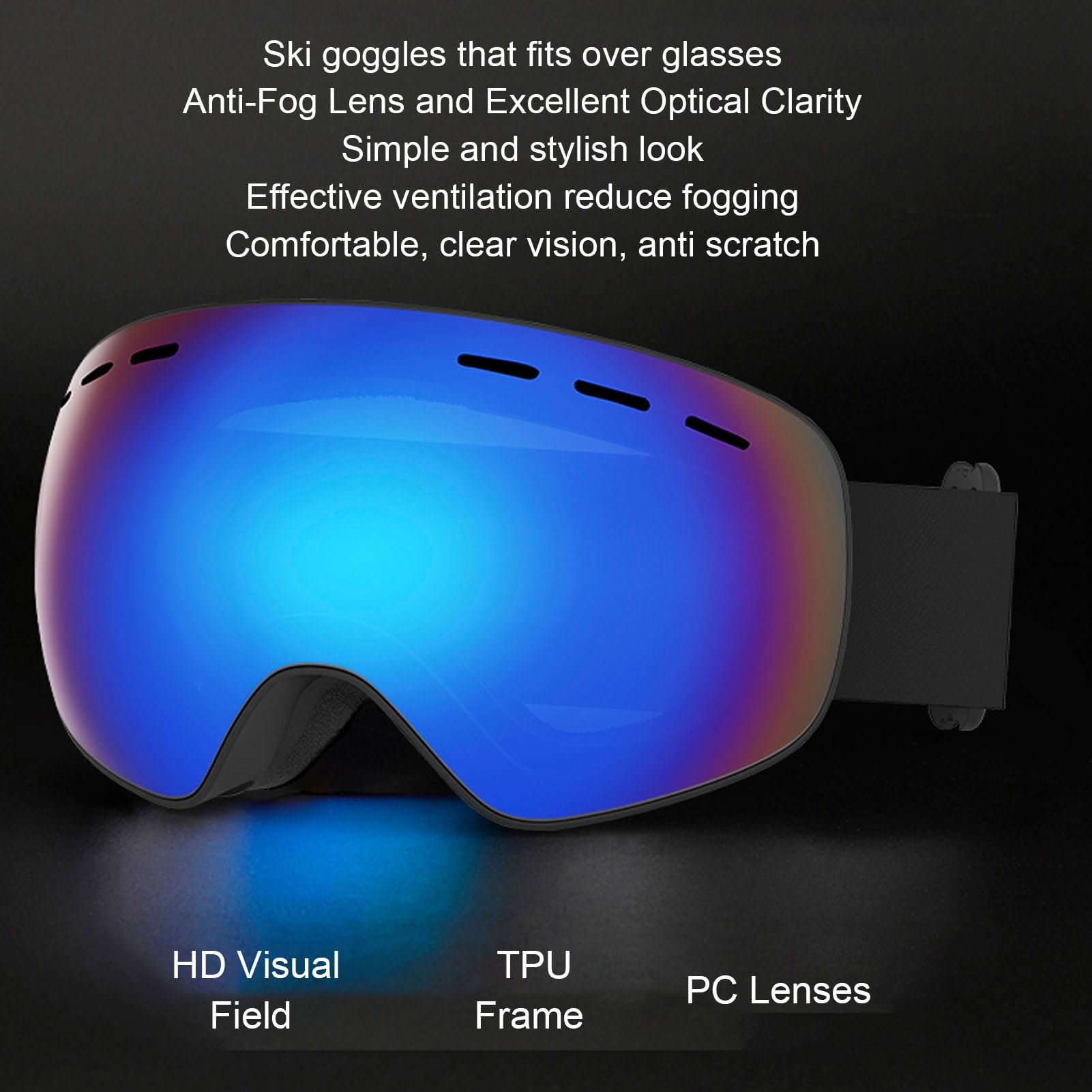 BuyWeek OTG Lunettes de ski polarisées coupe-vent double couche anti-buée pour homme et femme Sports d'hiver