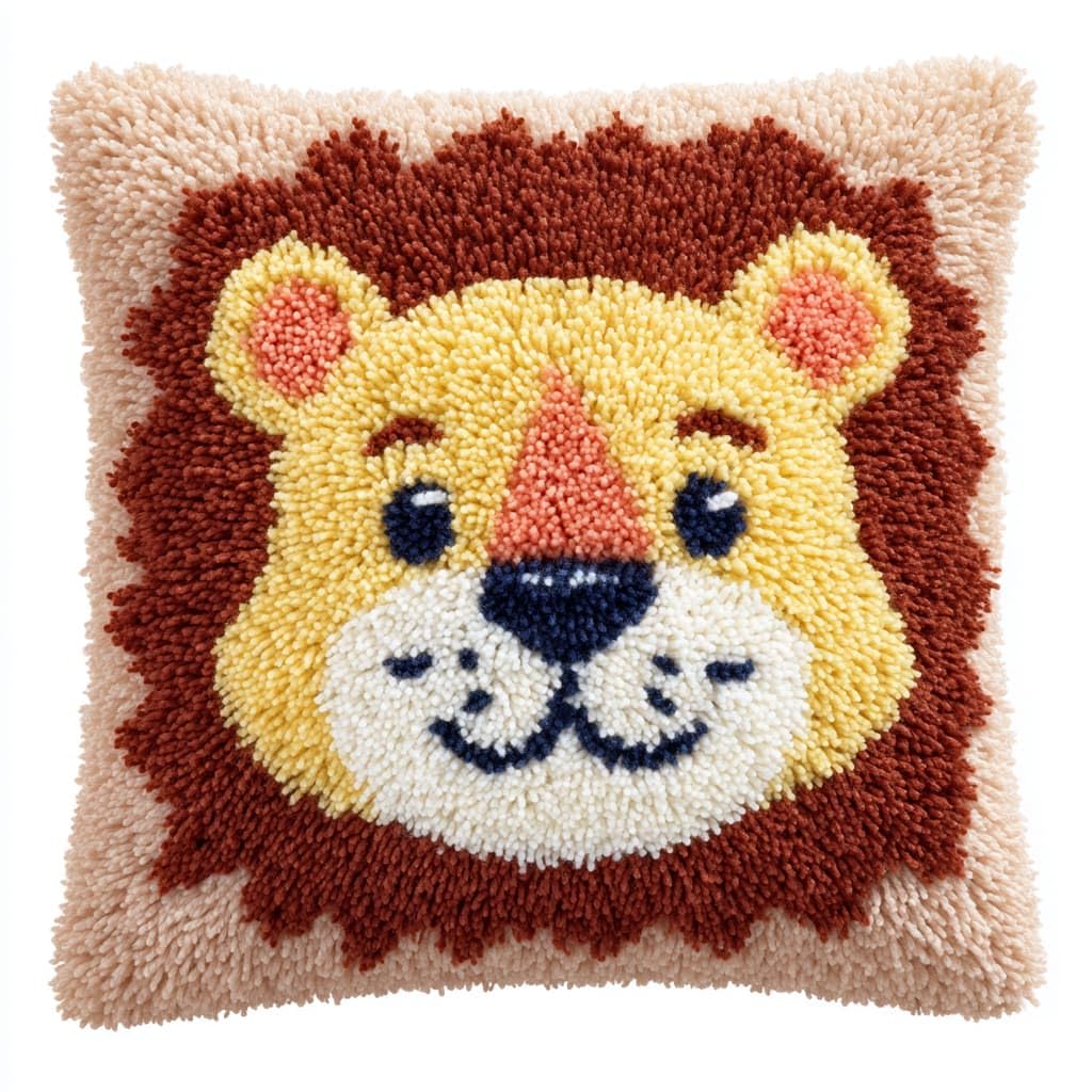 Taxpy Latch Hook Kits, Animal Lion Pillow DIY Rug Crochet Hook Cushion Making Kits with Preprinted Pattern Canvas DIY Handmade Sofa Cushion Kit 43x43cm