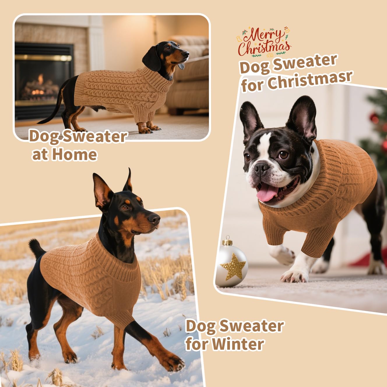 ASENKU Hundepullover für Kleine Hunde S – Winter Warm Gestrickt mit Geschirröffnung, Waschbarer Rollkragen Strickpullover mit Beinen, Ideal für Dackel (Teckel), Mops & Malteser