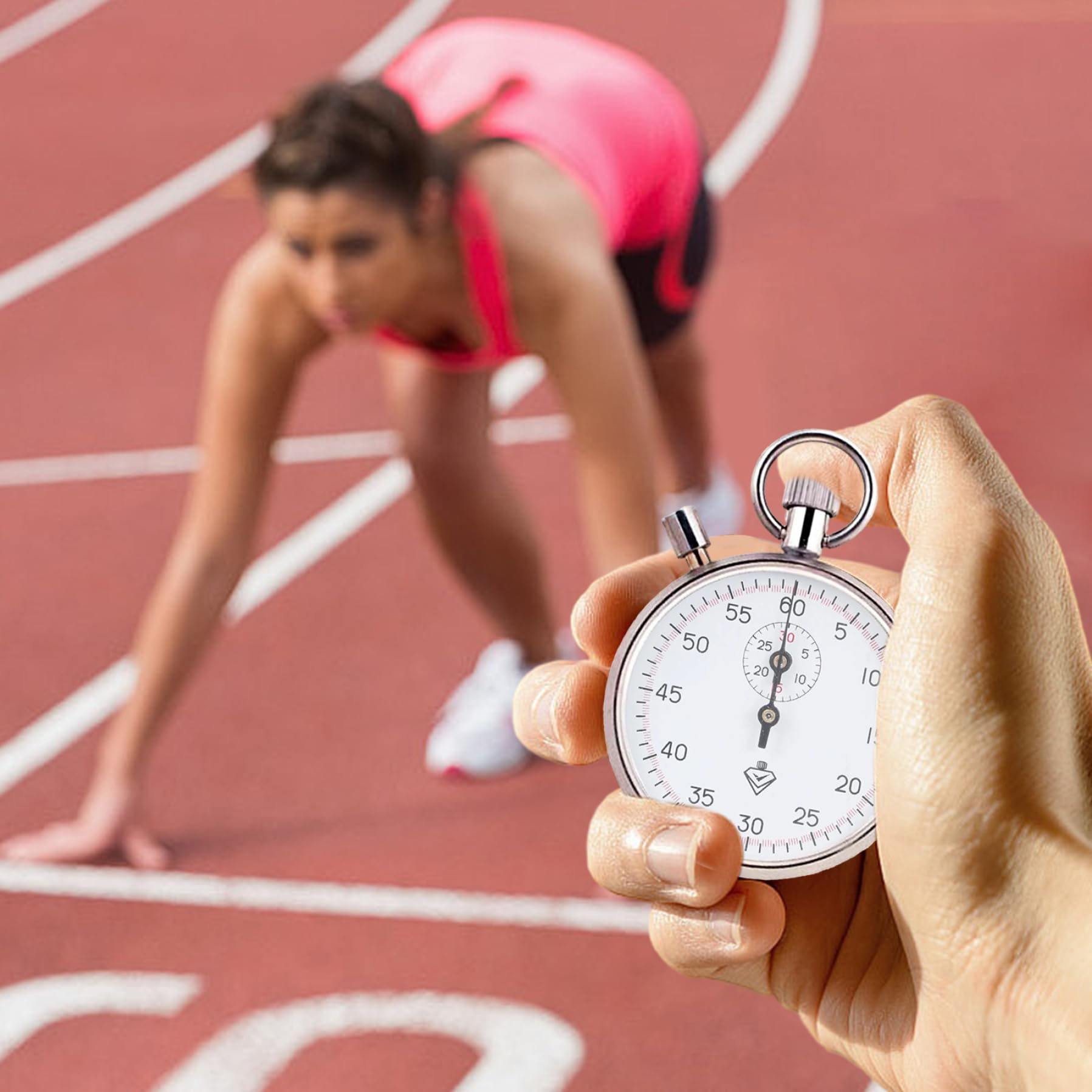 Cronómetro analógico mecánico de Acero Inoxidable con Pausa, Temporizador portátil para Correr, Entrenar y experimentar