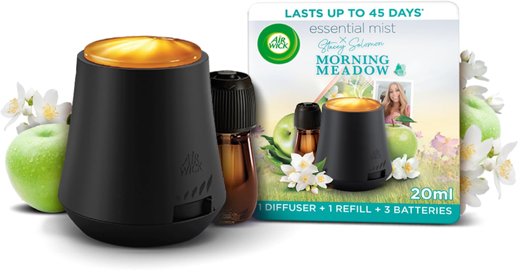 Air Wick Essential Mist Diffuser Kit, Morning Meadow by Stacey Solomon,1 Device & 1 refill (20 ml), Natural Essential Oils, Last up to 45 days, Air freshener