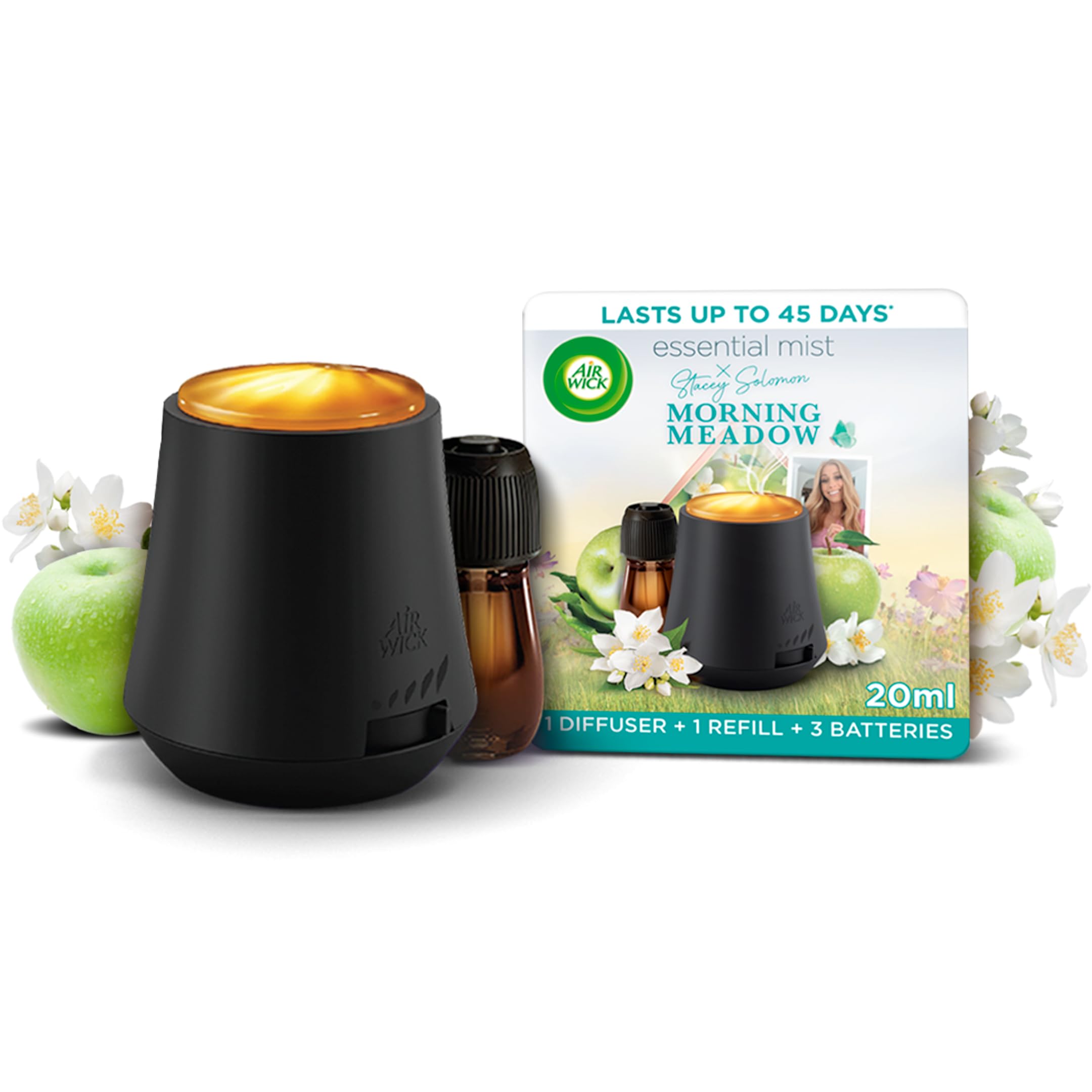 Air Wick Essential Mist Diffuser Kit, Morning Meadow by Stacey Solomon,1 Device & 1 refill (20 ml), Natural Essential Oils, Last up to 45 days, Air freshener