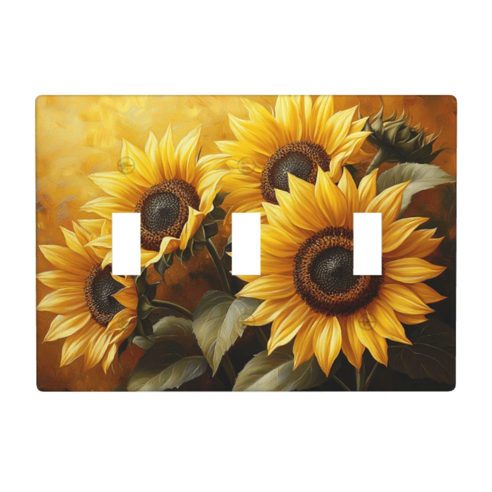 Woshuwo White Sunflowers Yellow And Black Light Switch Covers 3 Gang Triple Toggle Wall Plate Switchplate Electrical Faceplate For Bathroom Kitchen Bedroom Decor