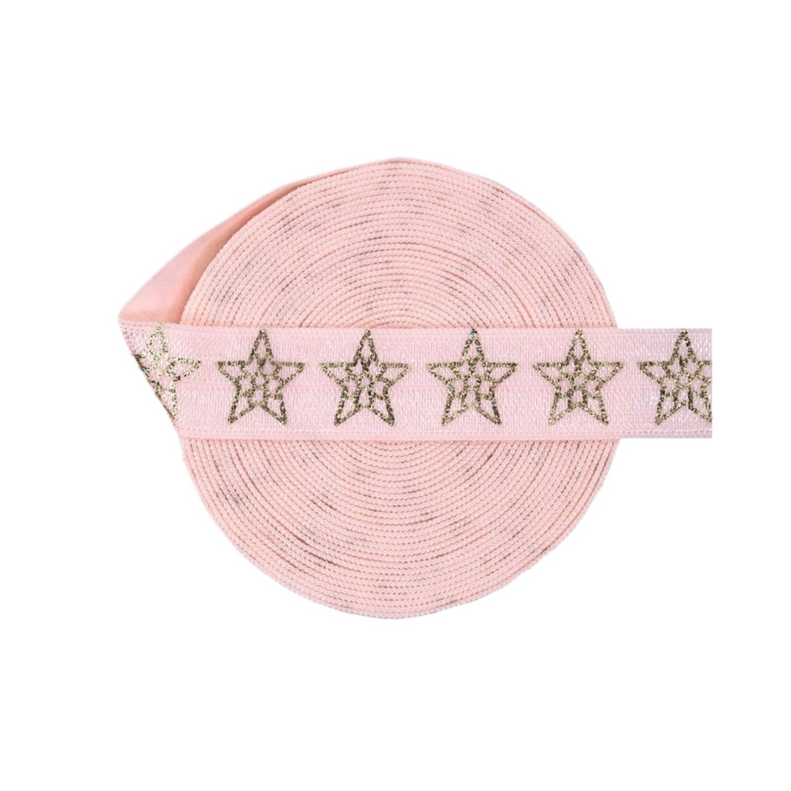 15mm Gold Star Foil Stampa Foldover Elastico FOE Spandex Fascia for Capelli Fascia for Capelli Fascia for Cucire Fai da Te(Star A-Light Pink,50 Yards)