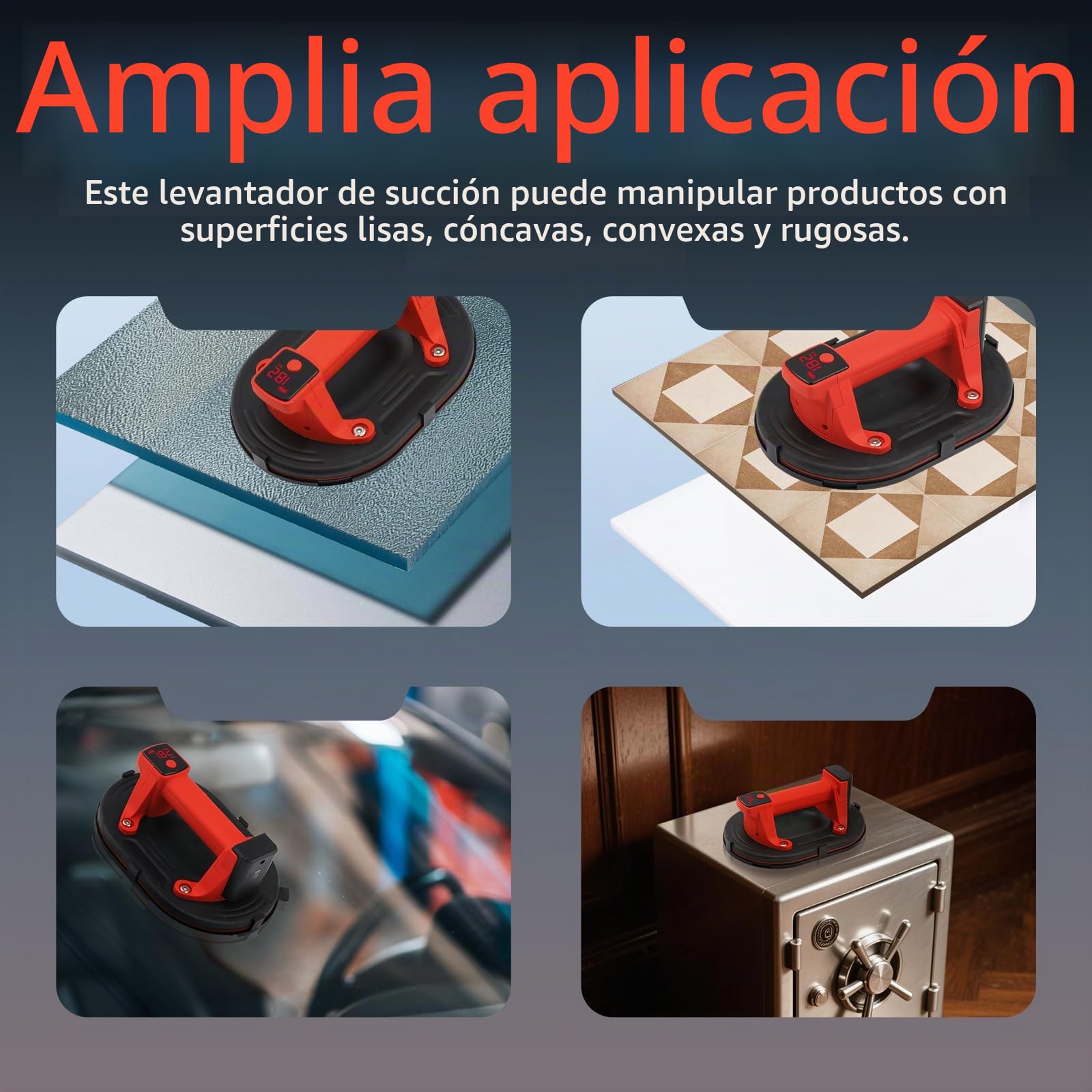Bonvoisin Ventosa para Azulejos Eléctrica, Capacidad de Carga 260kg/573lbs, Batería de Litio 3000mAh, Gran Área de Succión, Indicador de Nivel de Batería, para Azulejos/Vidrio/Mármol/Acero (EU)