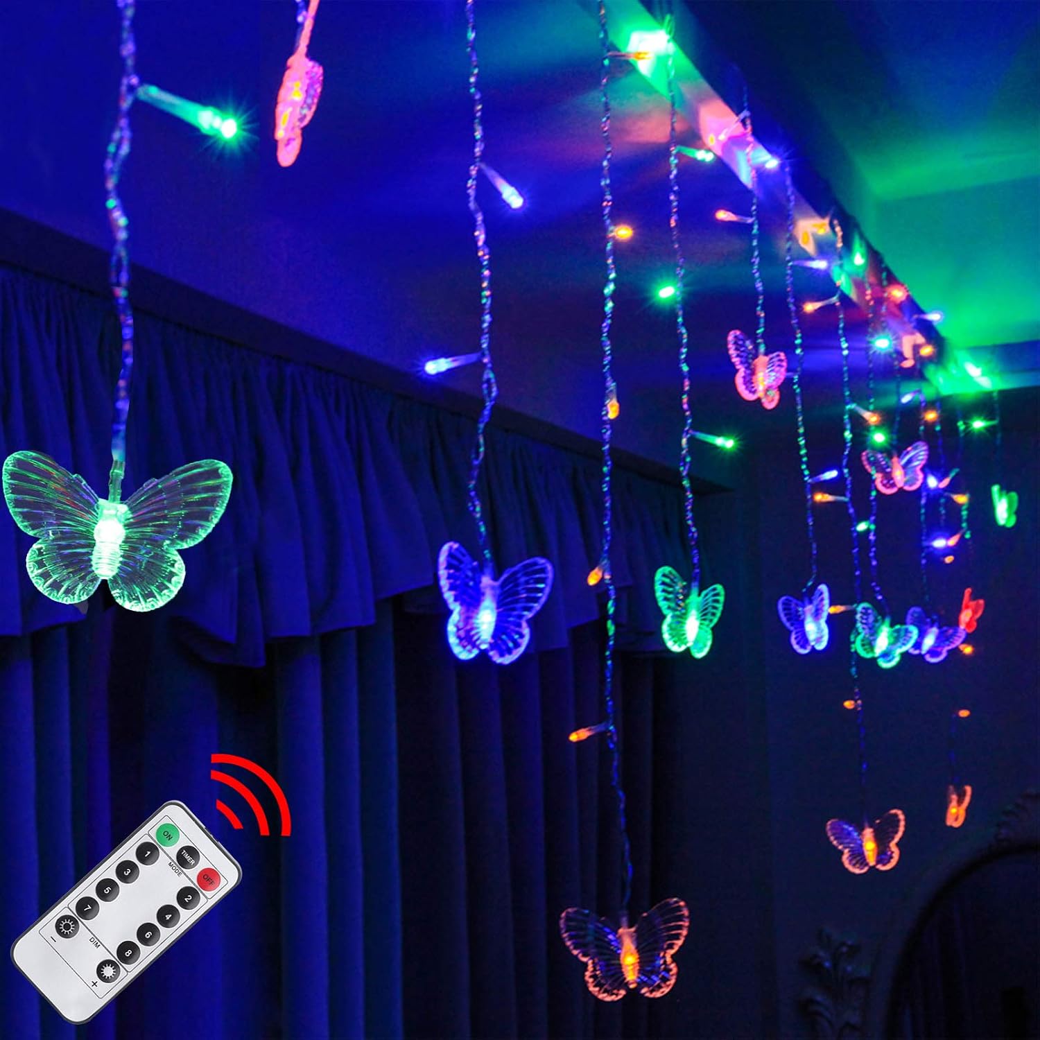 Butterfly Curtain Lights, 4.9ft 48 LED USB Window Fairy Lights 10 Butterflies 8 Modes Firefly Twinkle Timer String Lights with Remote for Room Bedroom Wall Ceiling Party Wedding Christmas