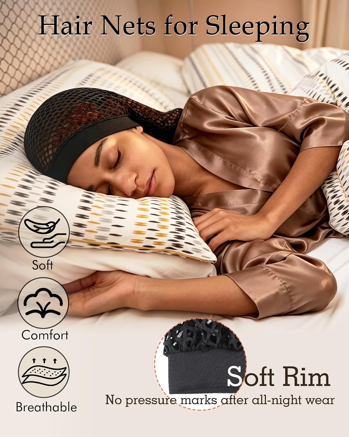 2 Pcs Exrta Large Hair Wrap for Sleep Women Hair Net for Silk Press Black | Breathable Mesh Snood for Sleeping - Stretchy Wrap Hair Cap Fits Long Hair, Curly & XL Dreadlocks, Women's Night Hair Nets