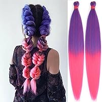 Vista 49 de Extensiones de cabello para trenzar preestiradas rosa con oropel de 26 pulgadas - 3 paquetes de trenzas sintéticas profesionales de ganchillo