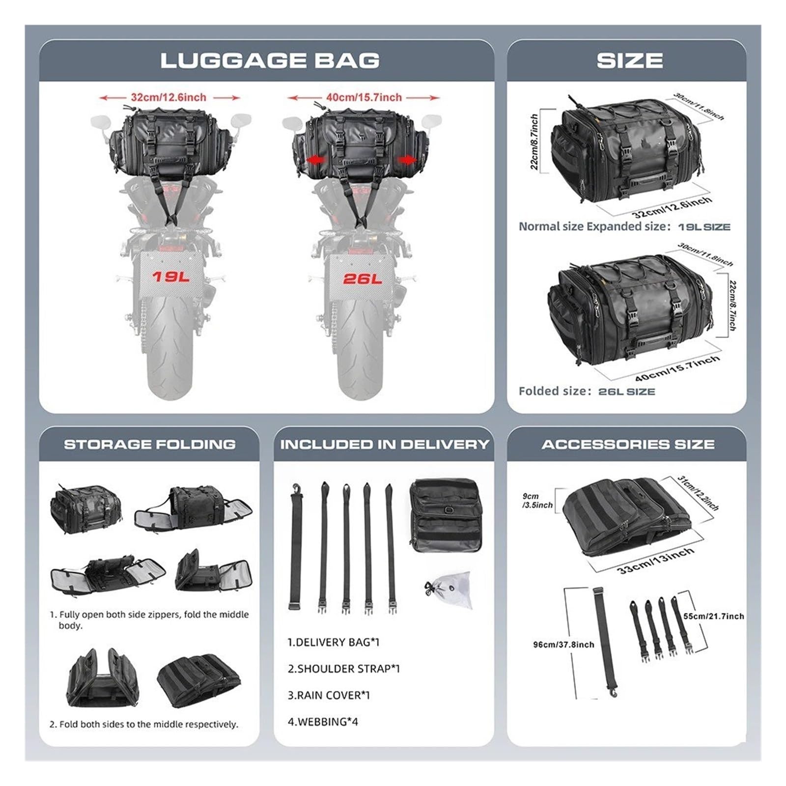 Top Case Motos Bolsa Asiento Trasero para Motocicleta Alforja Trasera Impermeable 19L-26L Protector Lluvia Equipaje Gran Capacidad Bolsa De Moto