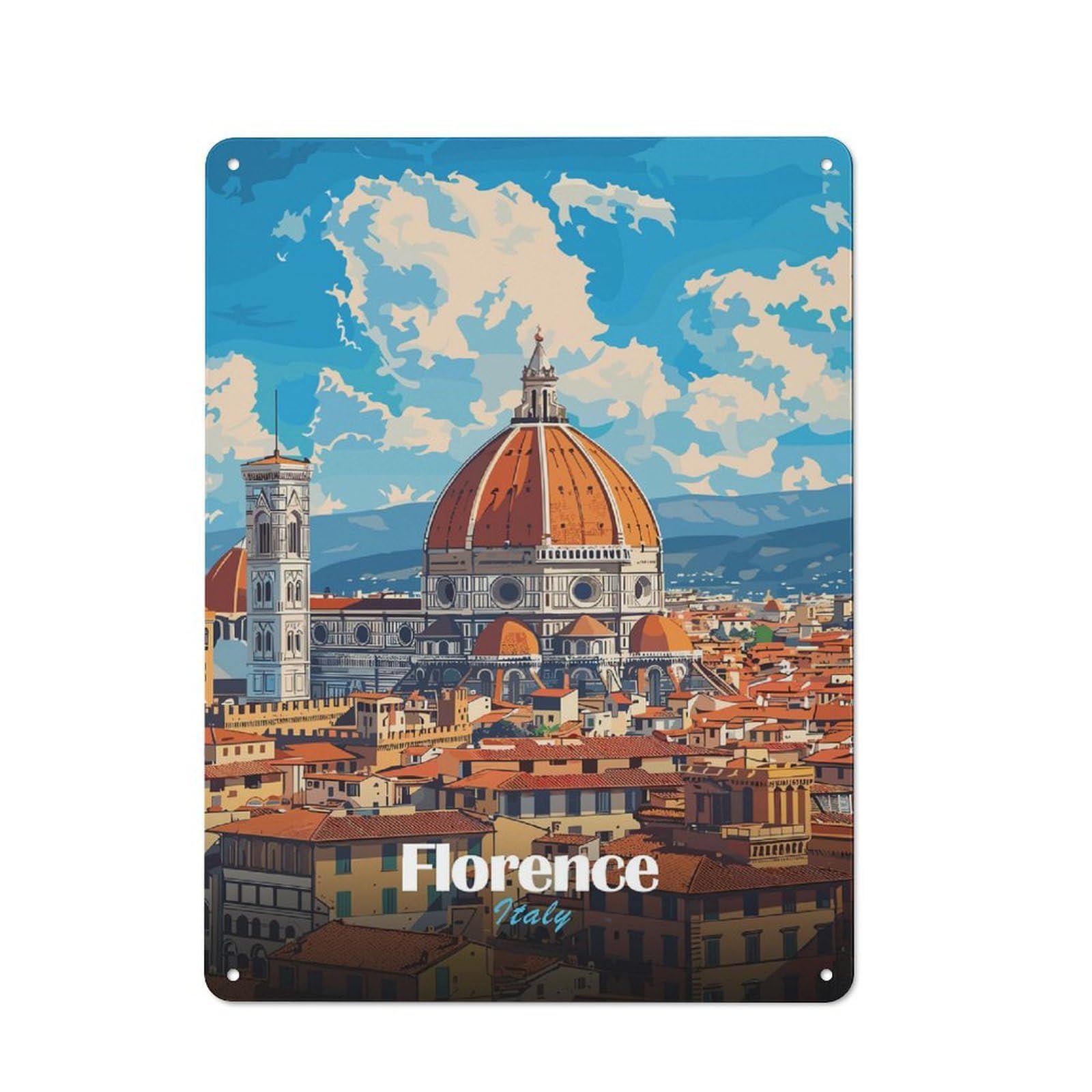 Junmoney Style-19 Florence, Italy Skyline Vintage Metal Sign 40X30cm For Lounge Or Reading Corner, For A Room Refresh Centred On Metal Wall Decor