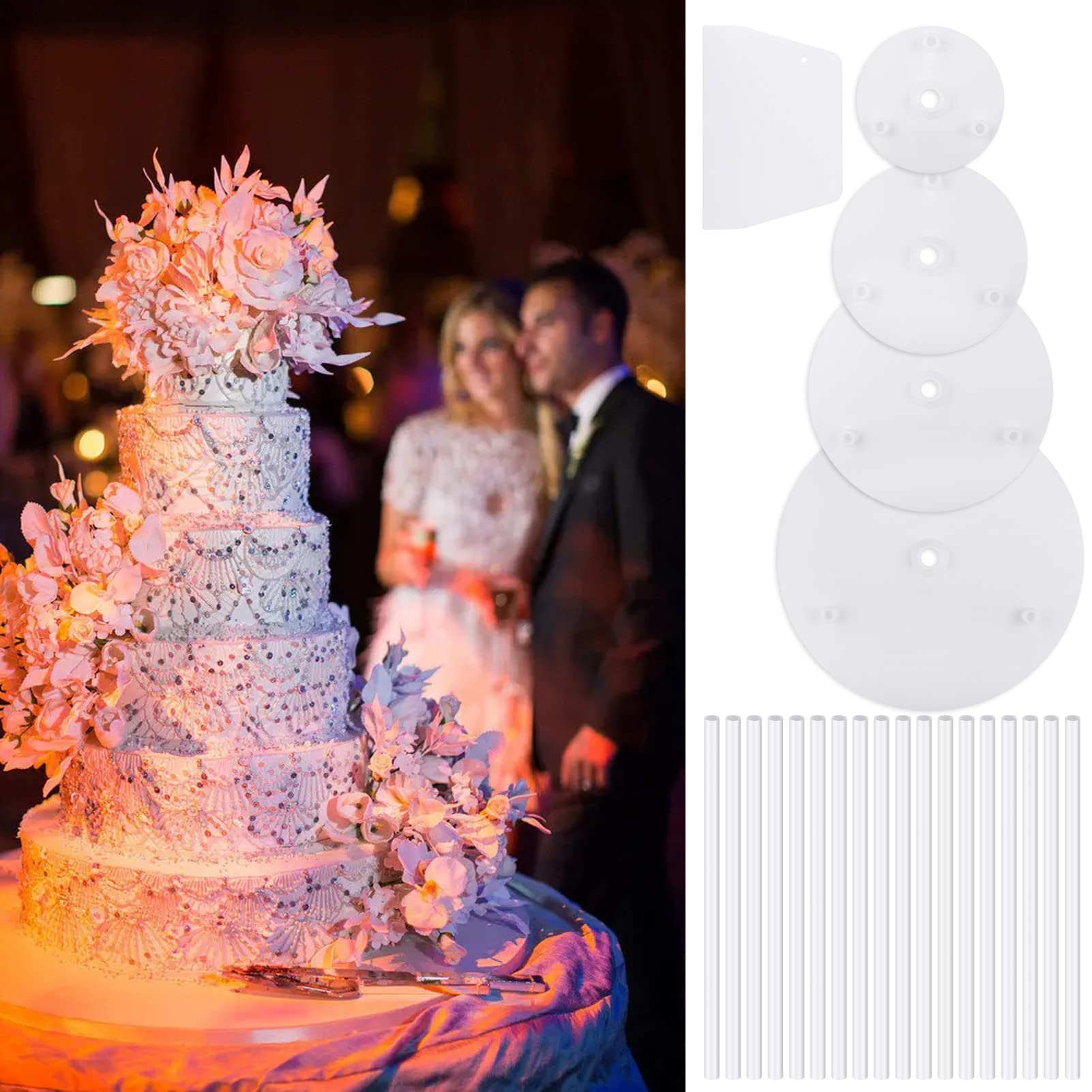 Alzate Per Torte J&M DECO | 30 Pioli Riutilizzabili Da 24 Cm, Per Torte A Strati, Accessori Da Forno