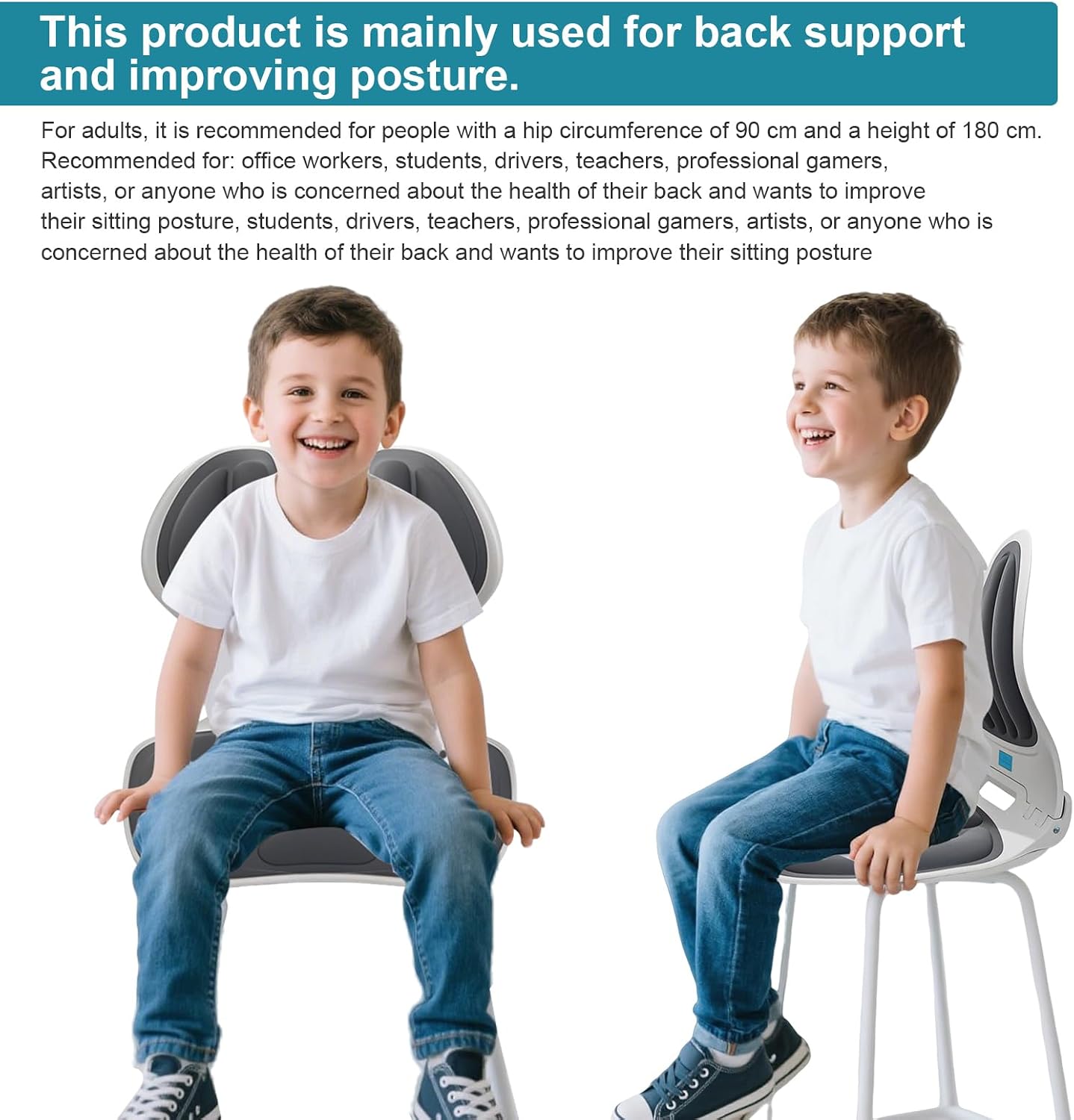 Ergonomic Foldable Lumbar Support Chair for Posture Correction & Back Pain Relief - Compact Floor Seat for Office Work, Homework, Study - Space-Saving Design Ideal for Kids, Teens, Youth (Grey Blue)