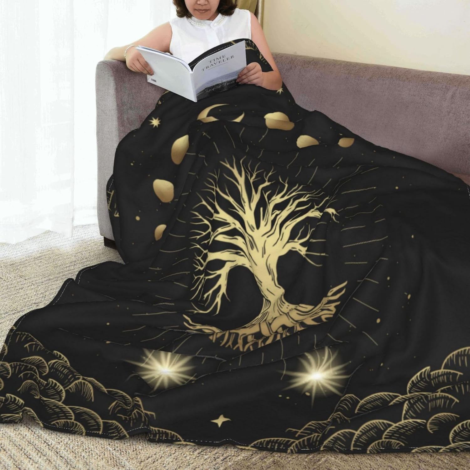 Moon Sun Mystic Tree Throw Blanket Soft Cozy Plush Warm Fleece Blanket for Sofa Couch Bed 80"X60" - Image 8