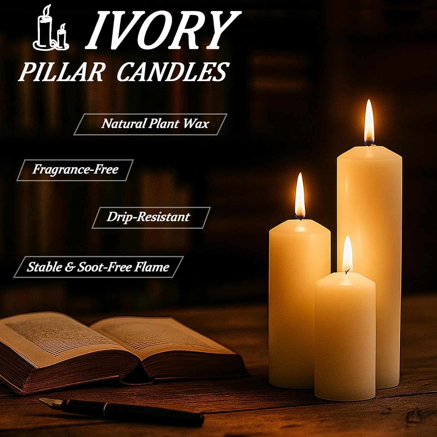 18 Pcs Ivory Pillar Candles Bulk Set，3 Different Lengths 2 x 3/4/6 Inch (6 Each)，Hurricane Candles，Dripless Unscented Smokeless，Gives You a Better Atmosphere When Organizing an Event Party.