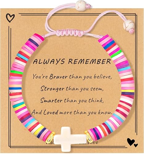 TOLOWOBK Graduation Gifts for Her Daughter Mothers Day Gifts for Daughter Cross Bracelet Beaded Bracelets Baptism First Communion Gifts for Girls,