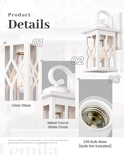 Miniatura 4 de FEMILA Luces de pared para exteriores, lámparas de pared impermeables de 13 pulgadas, luces de porche, acabado blanco mate antioxidante con pantalla