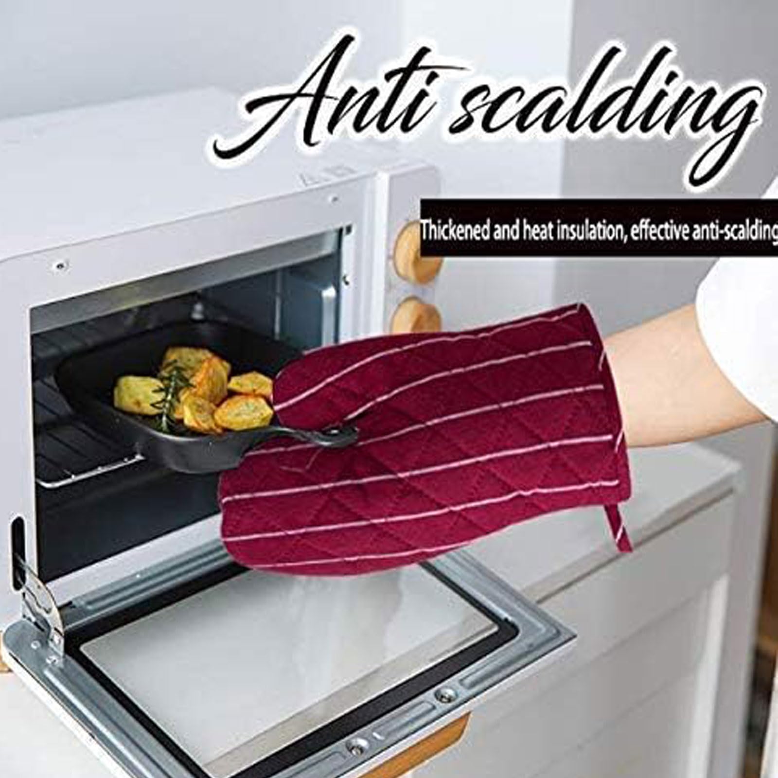 Juego de 4 guantes de horno y soportes para ollas, resistentes al calor, con agarradera, guantes de microondas resistentes al calor, seguros para hornear, cocinar, barbacoa (rojo)