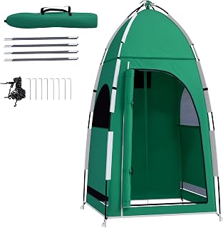 Outsunny Tienda de Campaña Ligero Tienda de Ducha Portátil con Bolsa de Viaje Gancho UPF30+ para Camping Senderismo Cambiador Vestuario 122x122x213 cm Verde