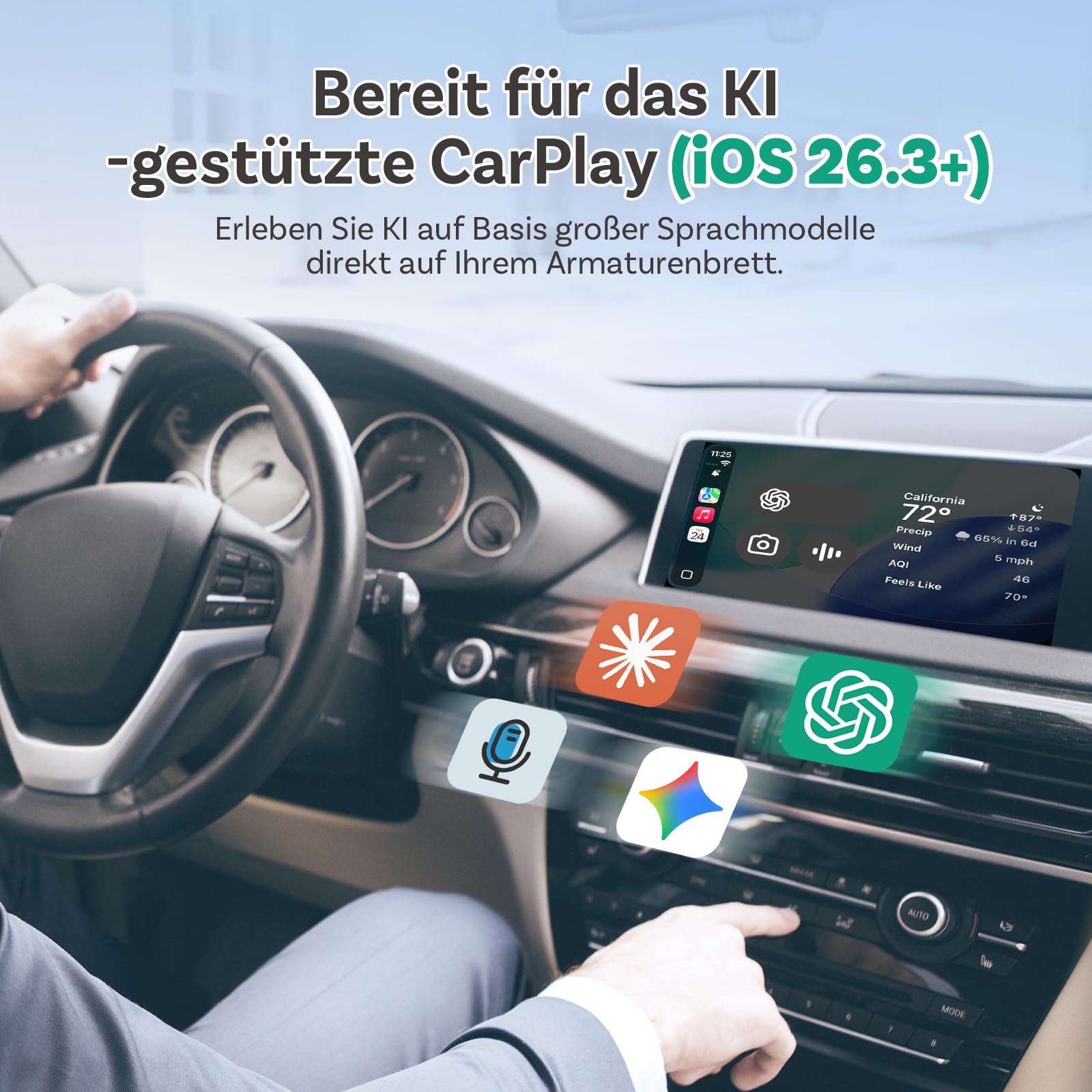 Ottocast Mini Core 2026 Adaptador CarPlay Inalámbrico y Android Auto, Plug & Play, Cambio de móvil con un botón, WiFi 6 + BT 5.4, Reconexión automática, para iPhone 6+ (iOS 10+) y Android 11+