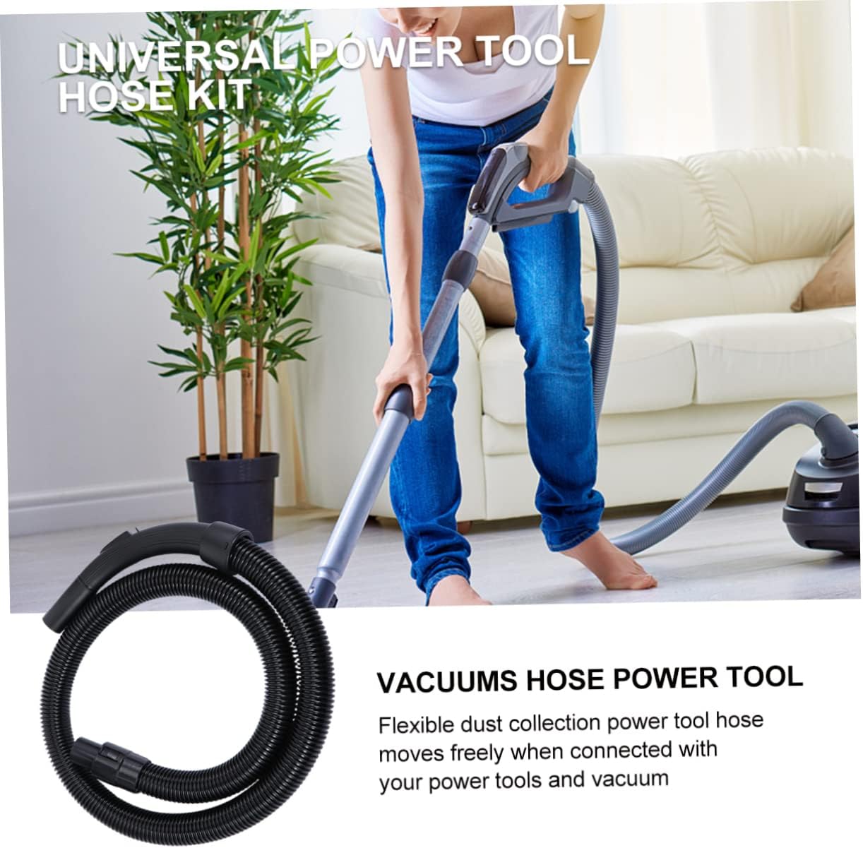 Vacuum Cleaner Hose Accessory 72.83 Inch Flexible Power Tool Dust Collection Hose Compatible with Orbital Sanders Palm Sanders and Shop Vacuums for Efficient Workshop Cleanup