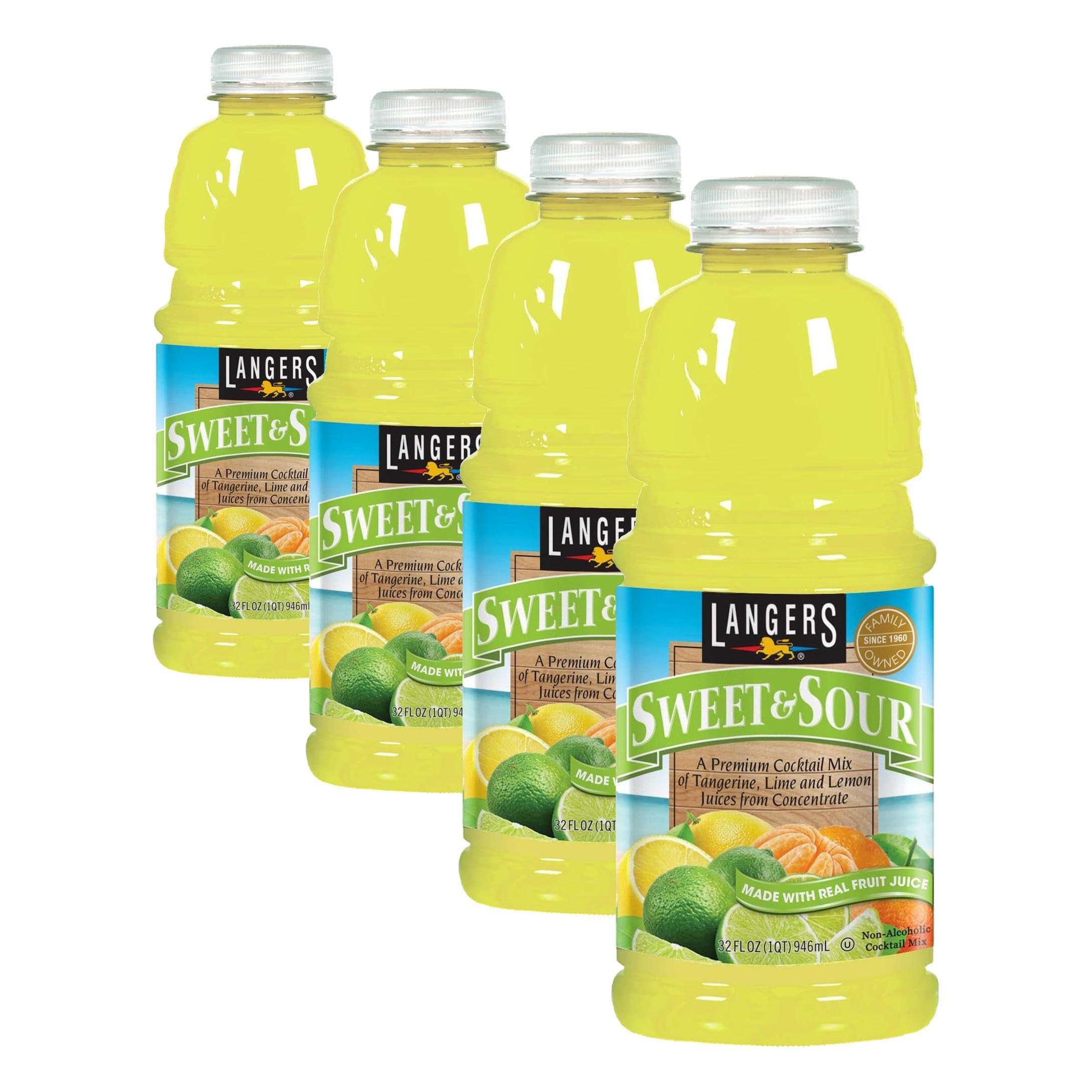 Langers Sweet and Sour Cocktail Mix, Made with Real Fruit Juice, 32 Fl Oz (Pack of 4)