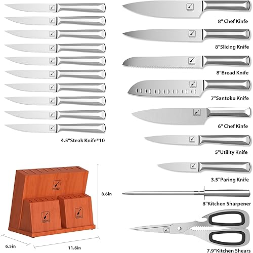 Miniatura 2 de imarku Juego de cuchillos de acero inoxidable japonés de alto carbono para cocina con bloque y 2 bloques de cuchillos de carne extraíbles, juego de