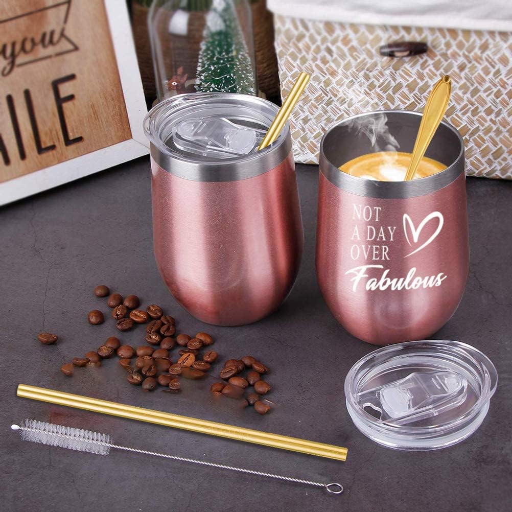 Up To 40% OFF WONDAY Gifts for Women-Birthday Gifts for Women-Wine Gifts Ideas for Women, Mother, BFF, Mom, Friends, Wife, Daughter, Sister, 12 OZ Stainless Steel Wine Tumbler with Lid and Coffee Spoon (RoseGold)