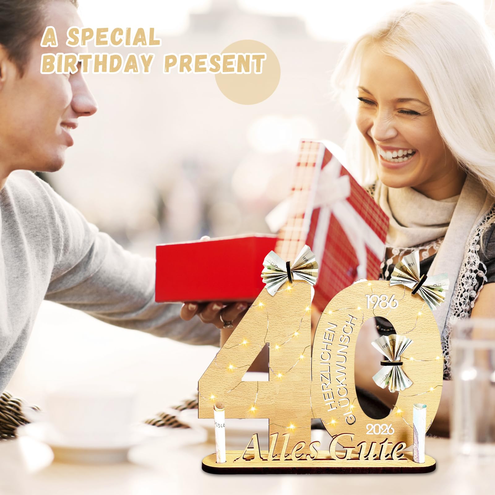 GoldRock Regali per 40° compleanno, donne e uomini, regali in denaro, 40° compleanno, in legno, regalo per 40° compleanno, donna, uomo, 40° compleanno, 40° compleanno, idea regalo