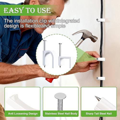 Miniatura 3 de mxuteuk 630PCS Cable Clips with Steel Nails,4/5/6/8/10mm Round and 5/6mm Square White Cable Wire Clips,Wall Clips for Cords,Cable Cord Clips for RG6