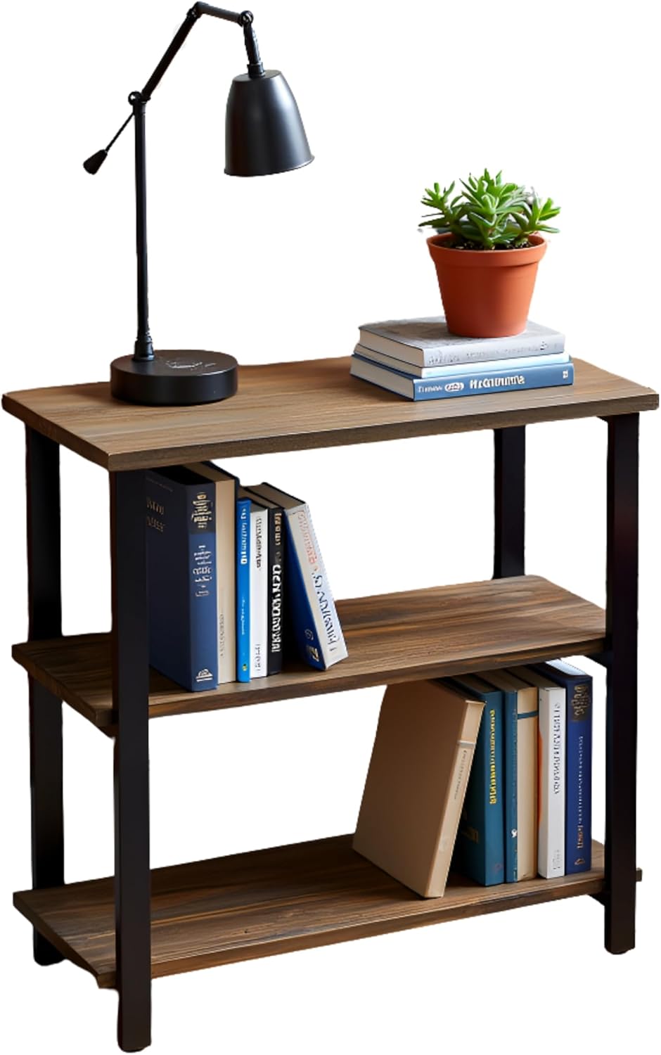 Alaterre Furniture Pomona Living Room Collection – 3-Tier Solid Wood Under-Window Bookshelf with Metal Frame – Rustic Industrial Modern Living Room Bookcase (Rustic Brown)