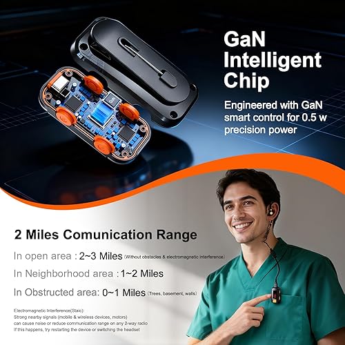 Miniatura 5 de Paquete de 3 mini walkie talkies, radio bidireccional impermeable con auriculares para exteriores, restaurantes, senderismo, béisbol, hospital,