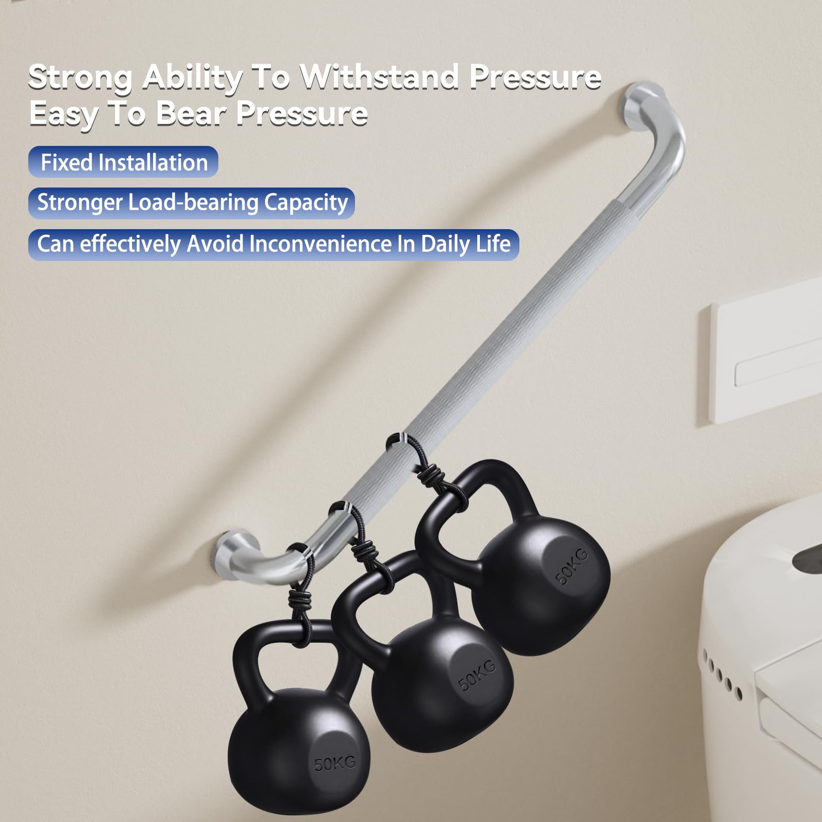 Barra de agarre de ducha de 24 pulgadas, mango de barra de agarre de baño con agarre moleteado antideslizante, barra de equilibrio de baño de acero inoxidable, soporte de barra de seguridad de baño