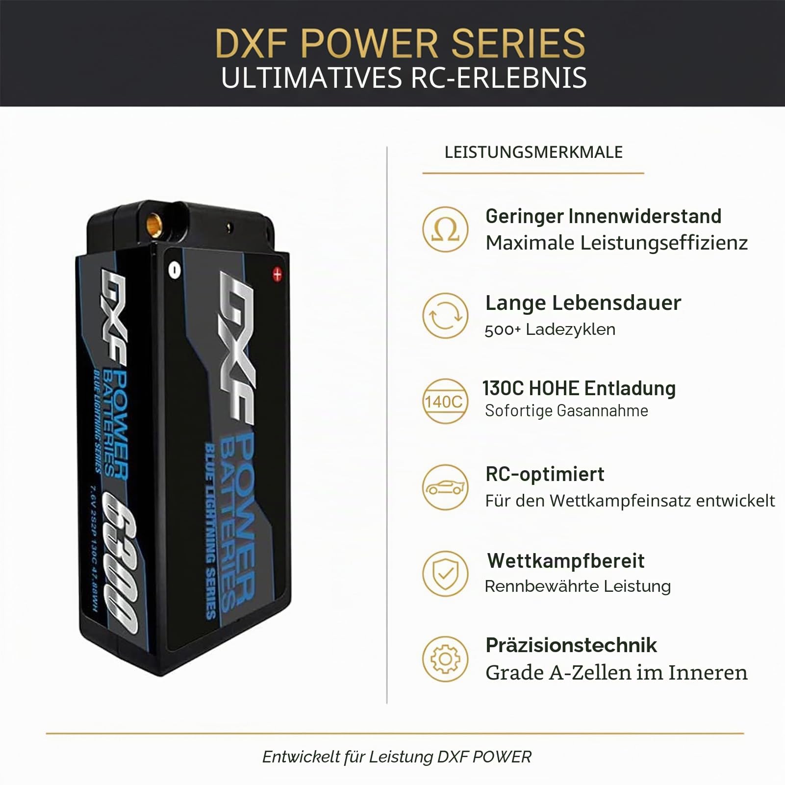 DXF 2 Packungen 2S LIPO AKKU 7.6V 6300mAh 140C LIPO 2S für 1/8 & 1/10 RC-Cars - Losi, HPI, Tamiya, Axial und mehr. lipo akku Kompatibel mit 5MM Deans T-Plug, leistungsstarkes LIPO LIPO AKKU Set
