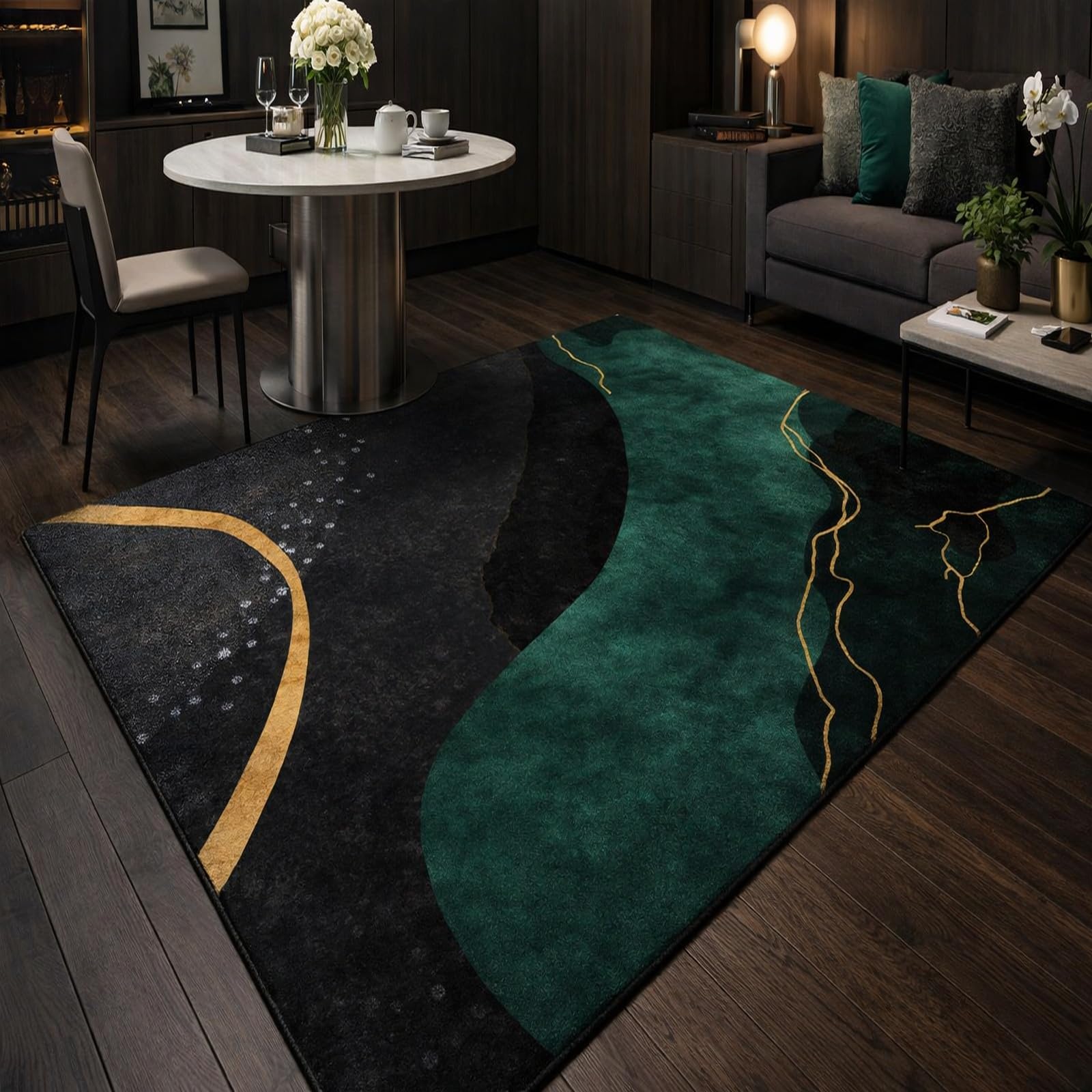 Tapis de cuisine et salle à manger lavable 120x180cm vert moderne